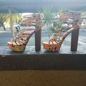 Multicolored Chunky heels